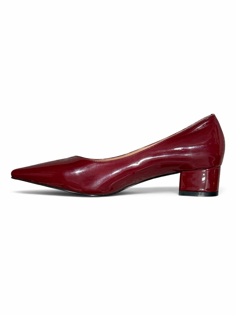 JUSTDANNI Womens 7.5 Red Patent Pointed Toe Low Block Heel Pumps Shoes Classic